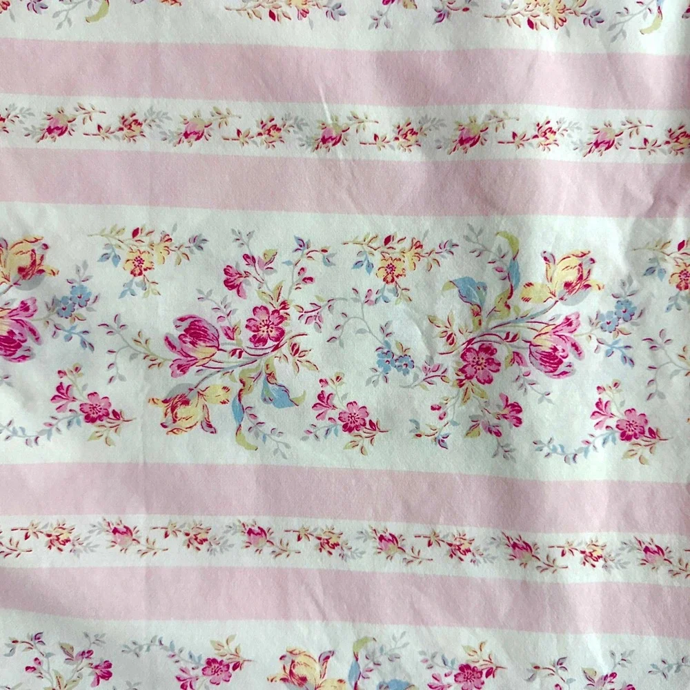 Ralph Lauren Millicent Standard Pillowcase Floral Stripe Pink Cotton Made Italy